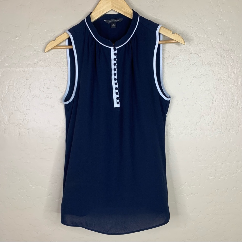 Banana Republic Navy Sleeveless Popover with Button Detail
